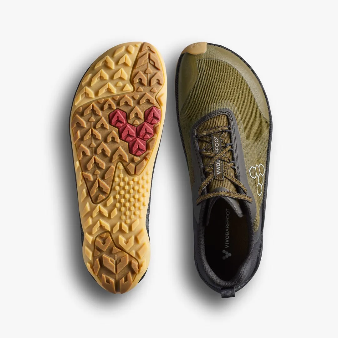 Кроссовки Vivobarefoot Primus Trail Flow — мужская модель, тёмно-оливковый с каучуковой подошвой, фото 2
